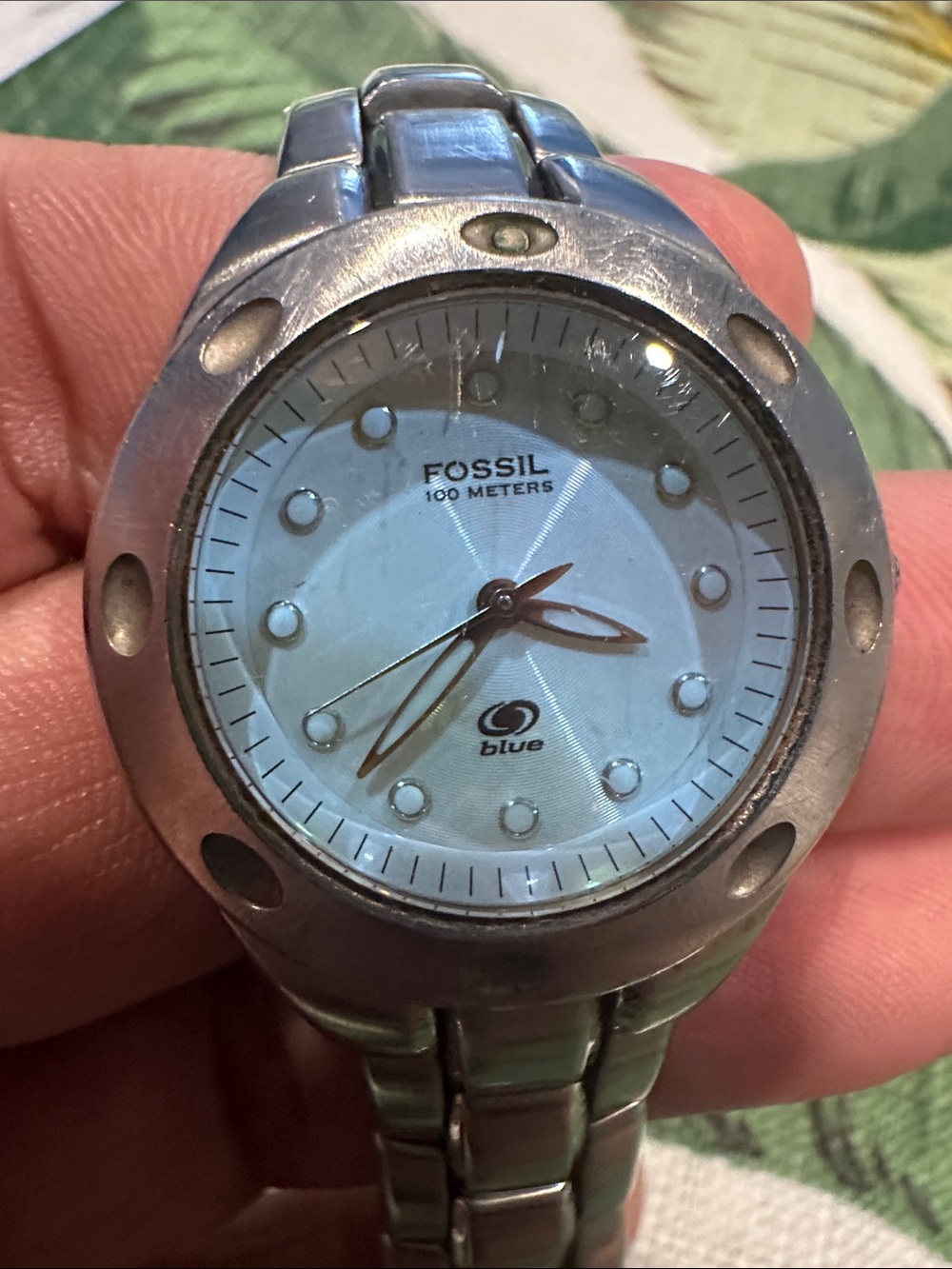 Fossil Silver Watch with Light Blue Dial